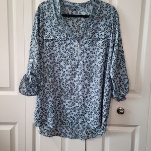 Faddare Womens Casual Blouse Zip up Floral Top